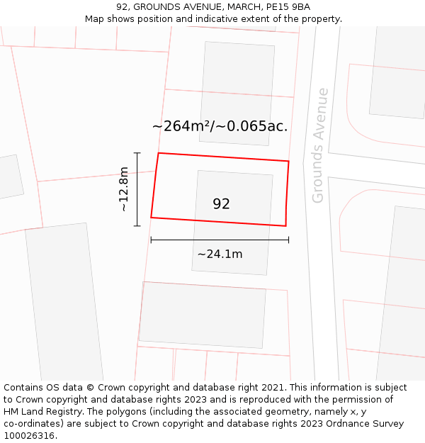 92, GROUNDS AVENUE, MARCH, PE15 9BA: Plot and title map