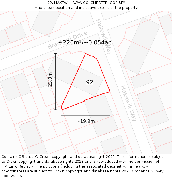 92, HAKEWILL WAY, COLCHESTER, CO4 5FY: Plot and title map