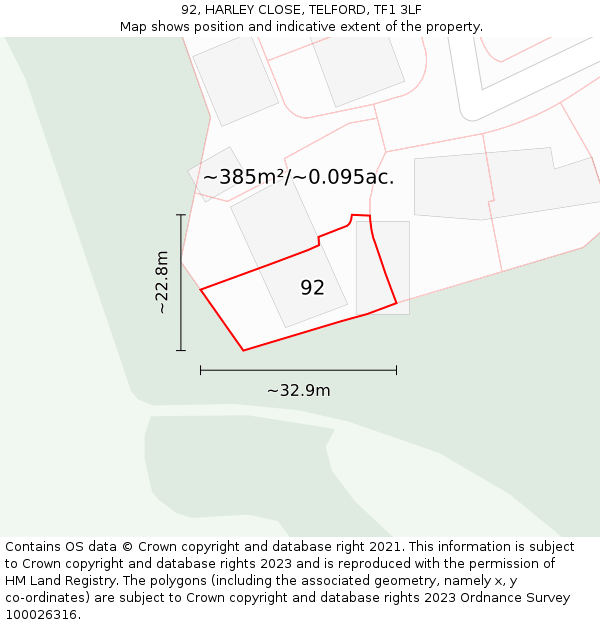 92, HARLEY CLOSE, TELFORD, TF1 3LF: Plot and title map