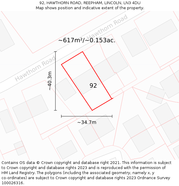 92, HAWTHORN ROAD, REEPHAM, LINCOLN, LN3 4DU: Plot and title map