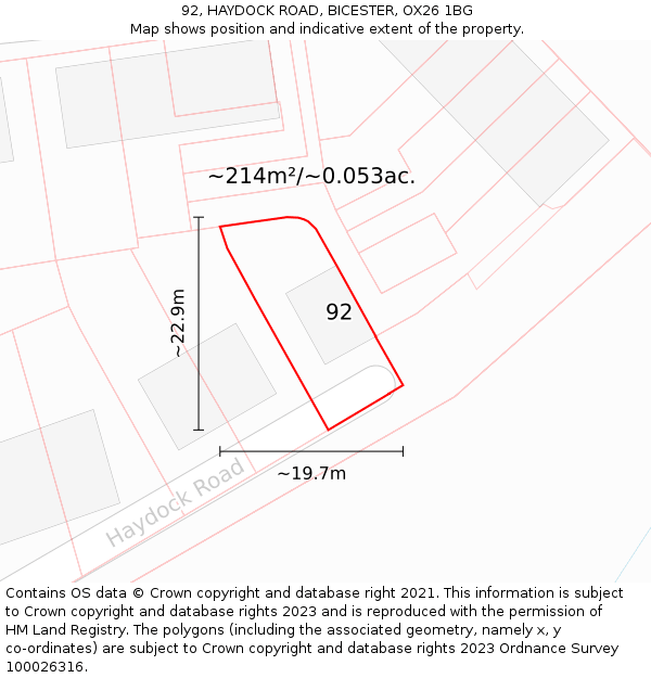 92, HAYDOCK ROAD, BICESTER, OX26 1BG: Plot and title map