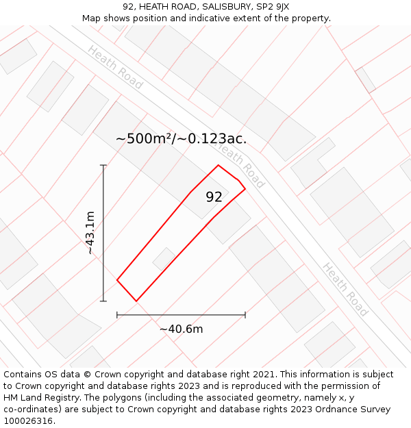 92, HEATH ROAD, SALISBURY, SP2 9JX: Plot and title map