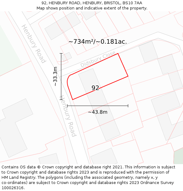 92, HENBURY ROAD, HENBURY, BRISTOL, BS10 7AA: Plot and title map