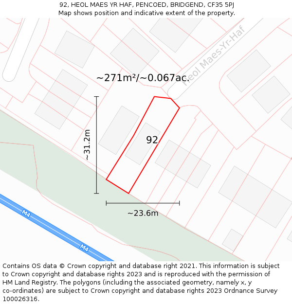92, HEOL MAES YR HAF, PENCOED, BRIDGEND, CF35 5PJ: Plot and title map