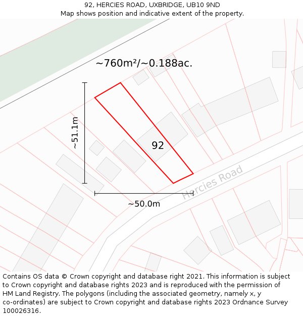 92, HERCIES ROAD, UXBRIDGE, UB10 9ND: Plot and title map