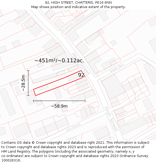 92, HIGH STREET, CHATTERIS, PE16 6NN: Plot and title map