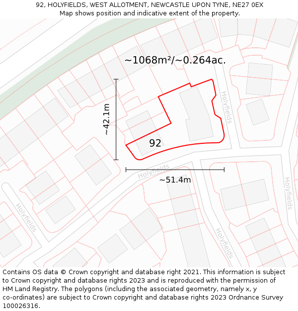 92, HOLYFIELDS, WEST ALLOTMENT, NEWCASTLE UPON TYNE, NE27 0EX: Plot and title map