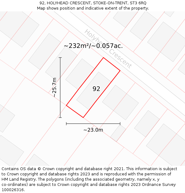 92, HOLYHEAD CRESCENT, STOKE-ON-TRENT, ST3 6RQ: Plot and title map
