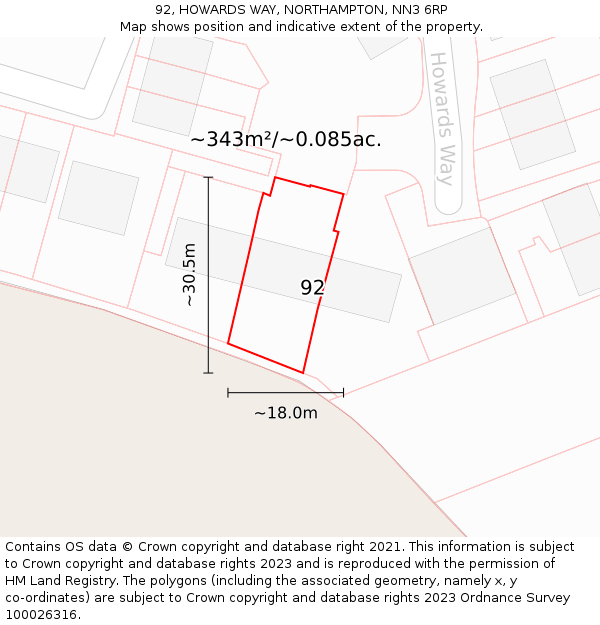 92, HOWARDS WAY, NORTHAMPTON, NN3 6RP: Plot and title map