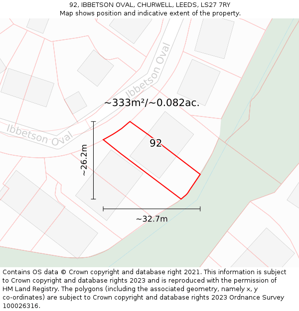 92, IBBETSON OVAL, CHURWELL, LEEDS, LS27 7RY: Plot and title map