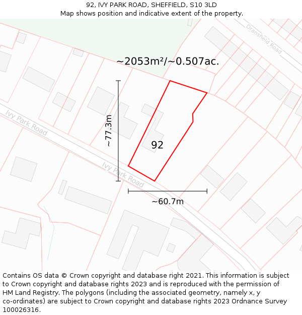 92, IVY PARK ROAD, SHEFFIELD, S10 3LD: Plot and title map