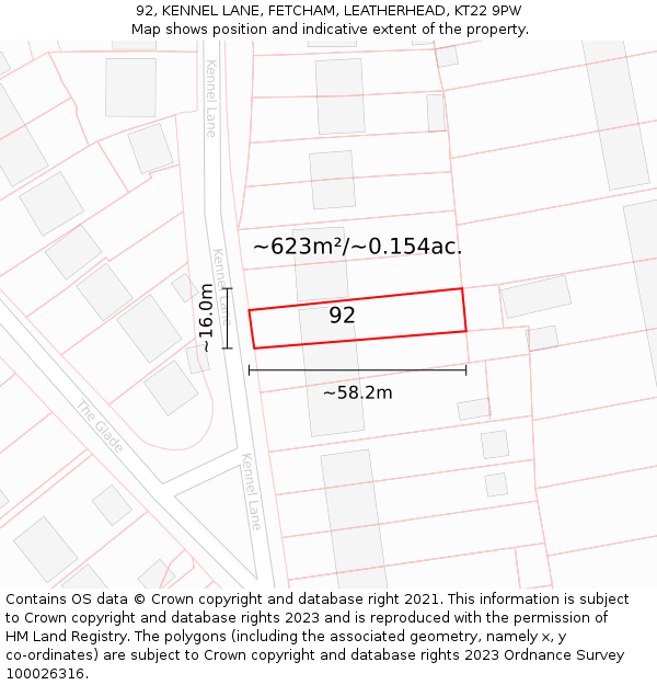 92, KENNEL LANE, FETCHAM, LEATHERHEAD, KT22 9PW: Plot and title map