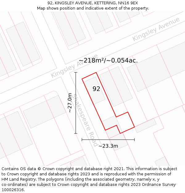 92, KINGSLEY AVENUE, KETTERING, NN16 9EX: Plot and title map