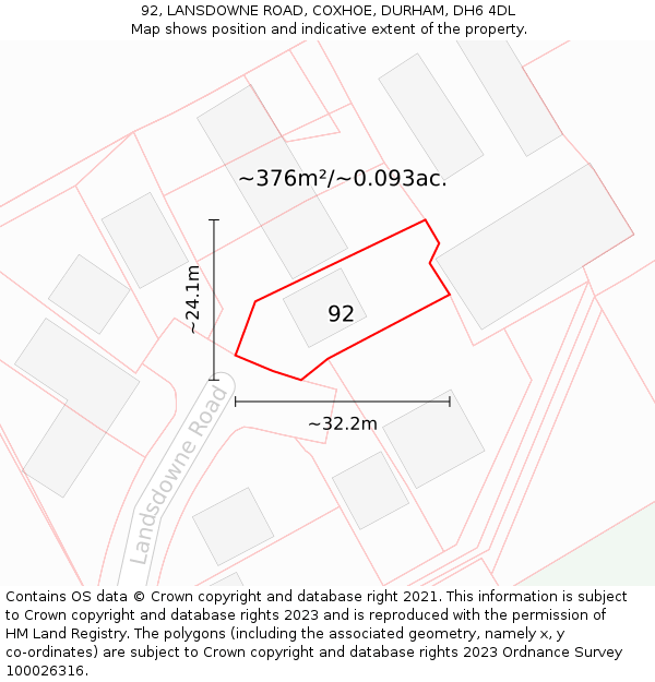 92, LANSDOWNE ROAD, COXHOE, DURHAM, DH6 4DL: Plot and title map