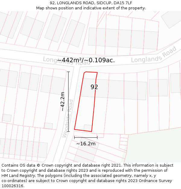 92, LONGLANDS ROAD, SIDCUP, DA15 7LF: Plot and title map
