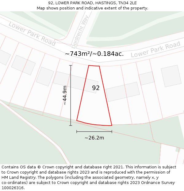 92, LOWER PARK ROAD, HASTINGS, TN34 2LE: Plot and title map