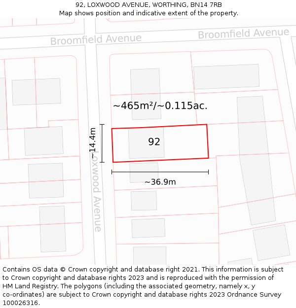 92, LOXWOOD AVENUE, WORTHING, BN14 7RB: Plot and title map