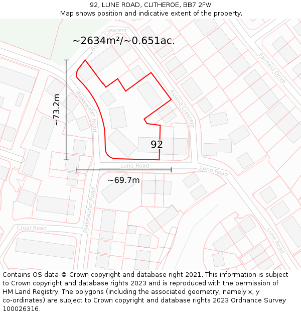 92, LUNE ROAD, CLITHEROE, BB7 2FW: Plot and title map
