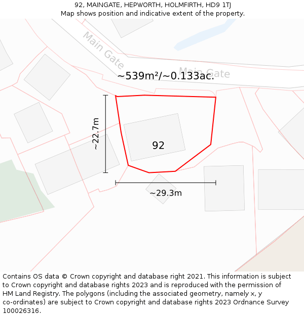 92, MAINGATE, HEPWORTH, HOLMFIRTH, HD9 1TJ: Plot and title map