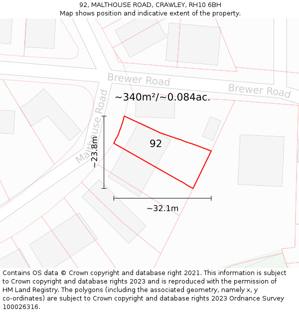 92, MALTHOUSE ROAD, CRAWLEY, RH10 6BH: Plot and title map