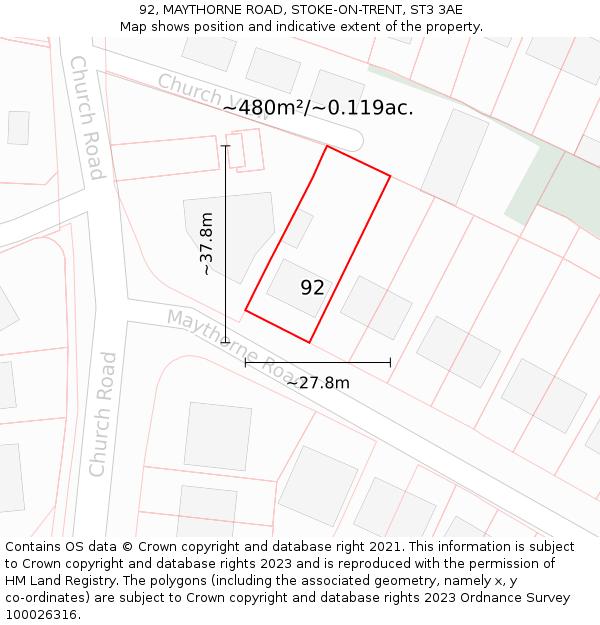 92, MAYTHORNE ROAD, STOKE-ON-TRENT, ST3 3AE: Plot and title map