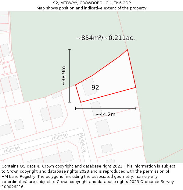 92, MEDWAY, CROWBOROUGH, TN6 2DP: Plot and title map