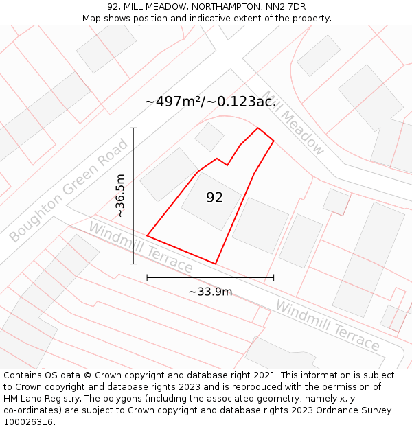92, MILL MEADOW, NORTHAMPTON, NN2 7DR: Plot and title map