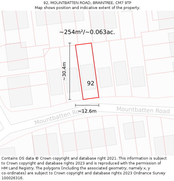 92, MOUNTBATTEN ROAD, BRAINTREE, CM7 9TP: Plot and title map