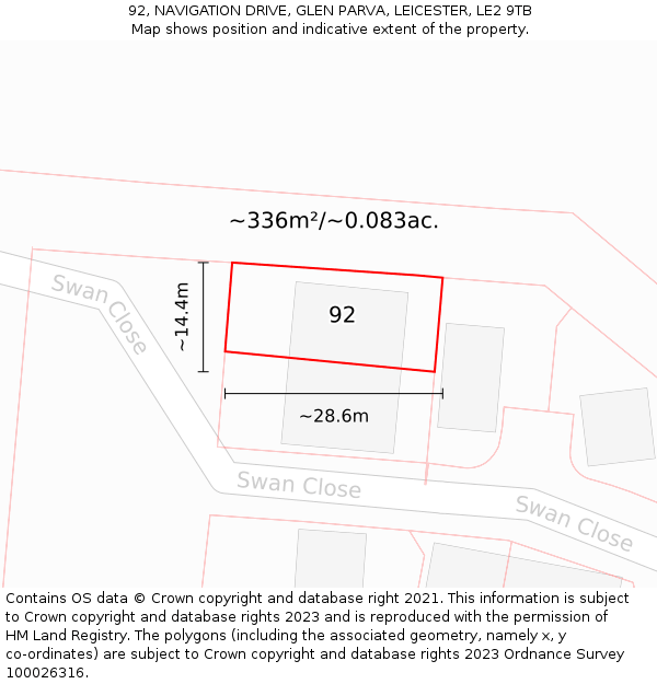92, NAVIGATION DRIVE, GLEN PARVA, LEICESTER, LE2 9TB: Plot and title map