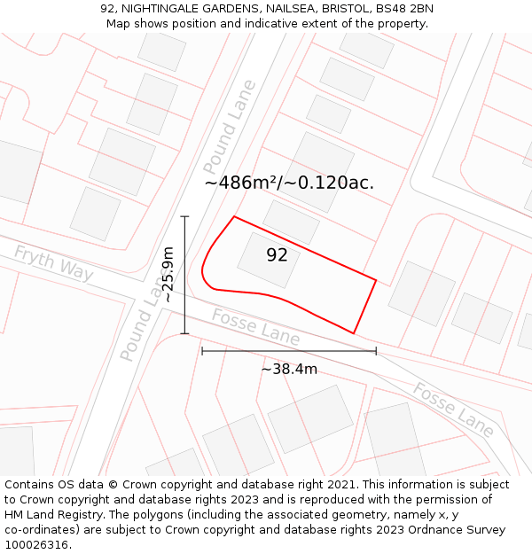 92, NIGHTINGALE GARDENS, NAILSEA, BRISTOL, BS48 2BN: Plot and title map