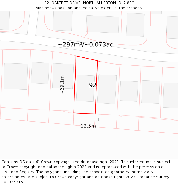 92, OAKTREE DRIVE, NORTHALLERTON, DL7 8FG: Plot and title map