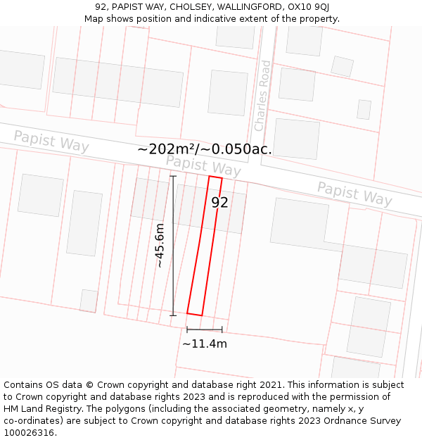 92, PAPIST WAY, CHOLSEY, WALLINGFORD, OX10 9QJ: Plot and title map