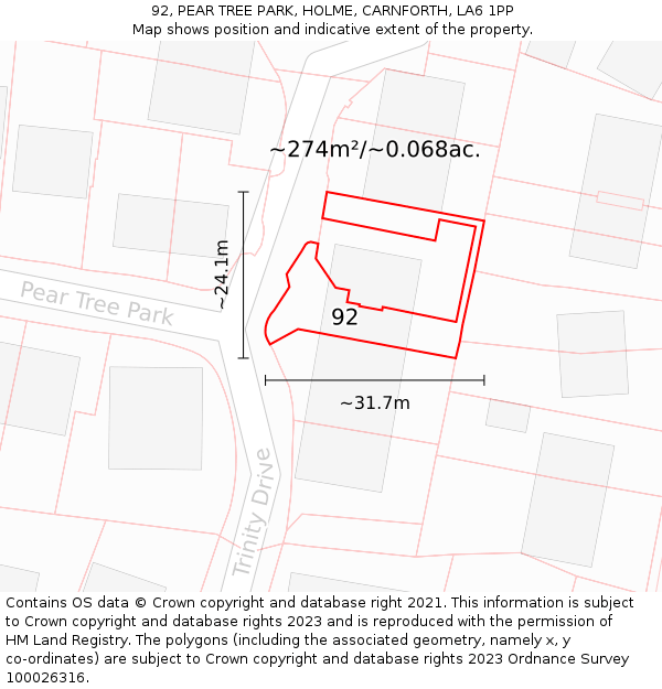 92, PEAR TREE PARK, HOLME, CARNFORTH, LA6 1PP: Plot and title map