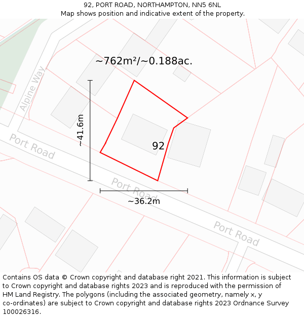 92, PORT ROAD, NORTHAMPTON, NN5 6NL: Plot and title map