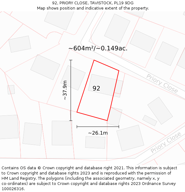 92, PRIORY CLOSE, TAVISTOCK, PL19 9DG: Plot and title map