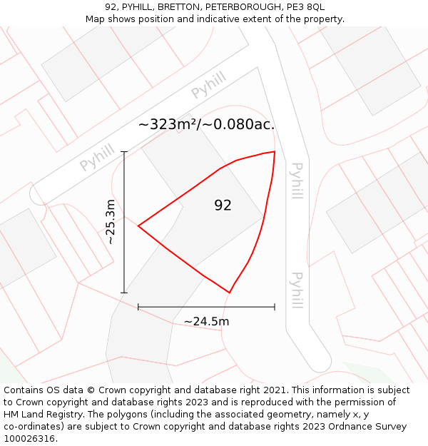 92, PYHILL, BRETTON, PETERBOROUGH, PE3 8QL: Plot and title map