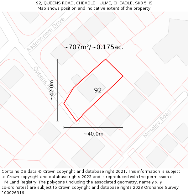92, QUEENS ROAD, CHEADLE HULME, CHEADLE, SK8 5HS: Plot and title map