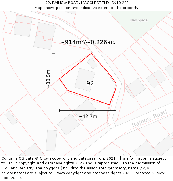 92, RAINOW ROAD, MACCLESFIELD, SK10 2PF: Plot and title map