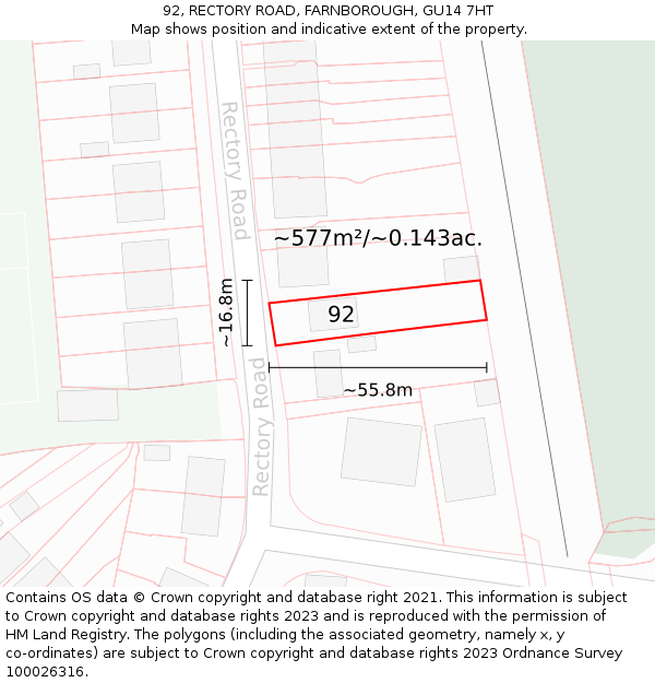 92, RECTORY ROAD, FARNBOROUGH, GU14 7HT: Plot and title map
