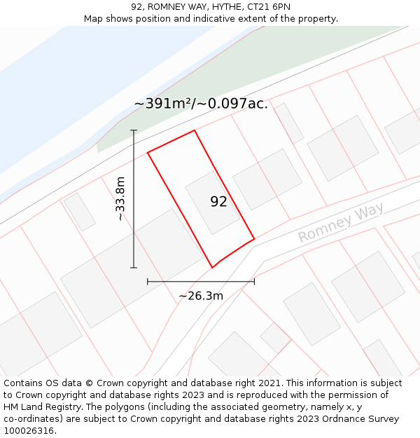 92, ROMNEY WAY, HYTHE, CT21 6PN: Plot and title map