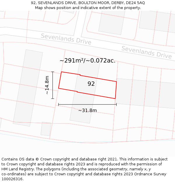 92, SEVENLANDS DRIVE, BOULTON MOOR, DERBY, DE24 5AQ: Plot and title map