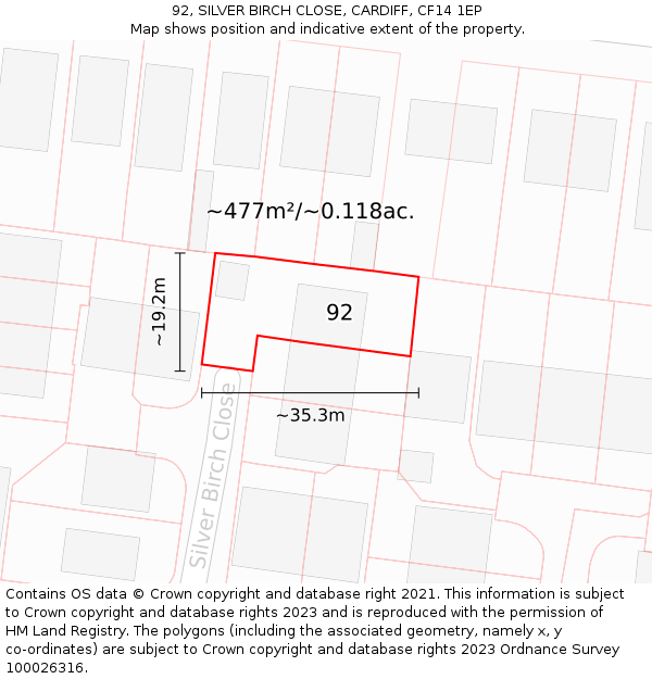 92, SILVER BIRCH CLOSE, CARDIFF, CF14 1EP: Plot and title map