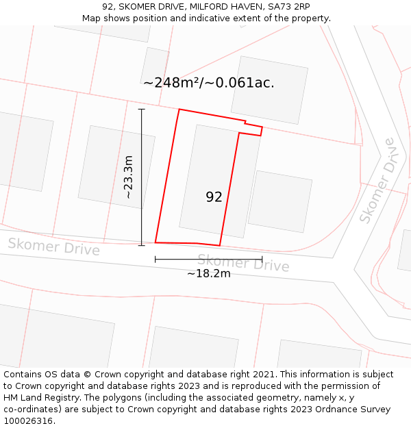 92, SKOMER DRIVE, MILFORD HAVEN, SA73 2RP: Plot and title map