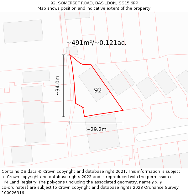 92, SOMERSET ROAD, BASILDON, SS15 6PP: Plot and title map