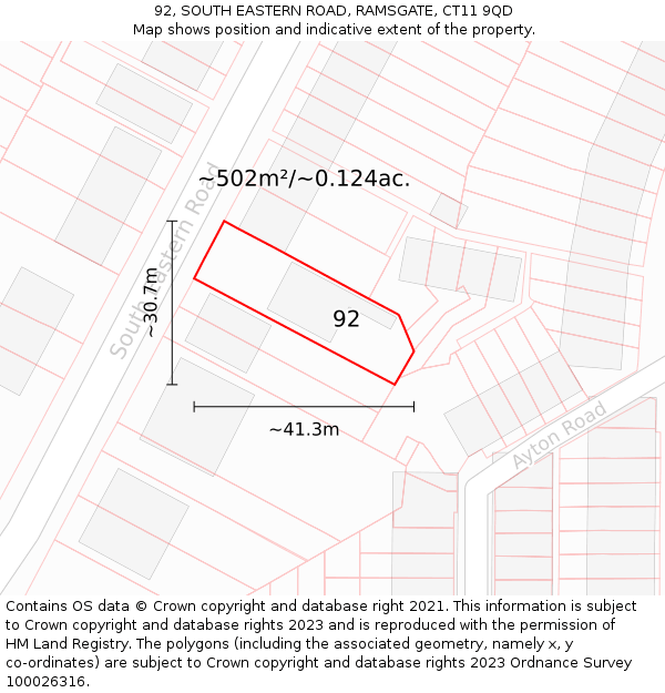 92, SOUTH EASTERN ROAD, RAMSGATE, CT11 9QD: Plot and title map