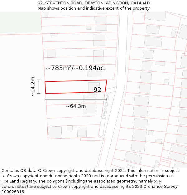 92, STEVENTON ROAD, DRAYTON, ABINGDON, OX14 4LD: Plot and title map