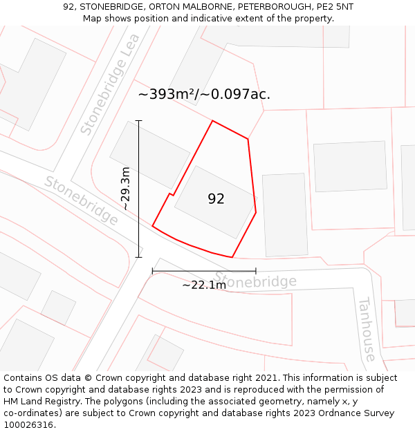 92, STONEBRIDGE, ORTON MALBORNE, PETERBOROUGH, PE2 5NT: Plot and title map