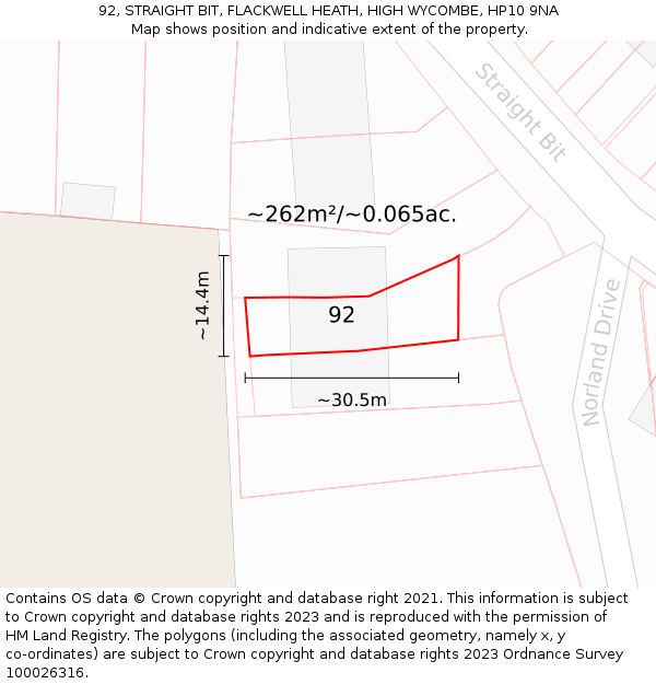 92, STRAIGHT BIT, FLACKWELL HEATH, HIGH WYCOMBE, HP10 9NA: Plot and title map