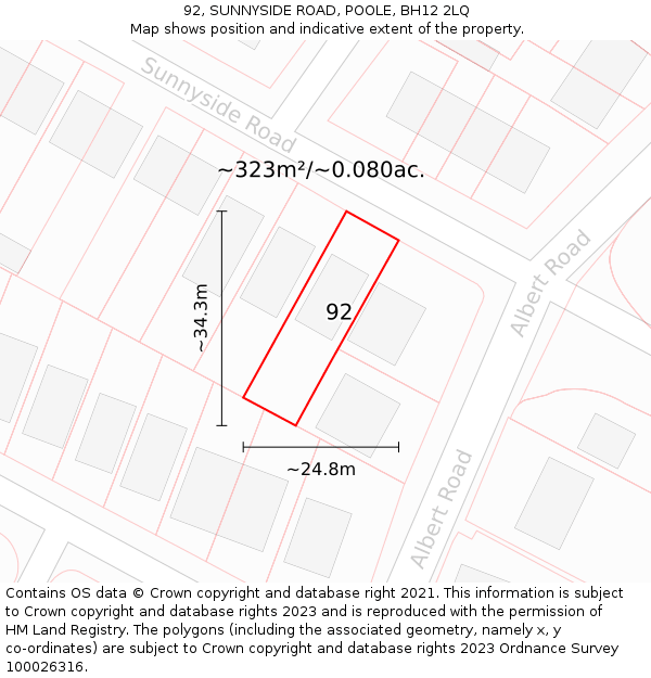 92, SUNNYSIDE ROAD, POOLE, BH12 2LQ: Plot and title map