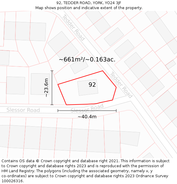 92, TEDDER ROAD, YORK, YO24 3JF: Plot and title map